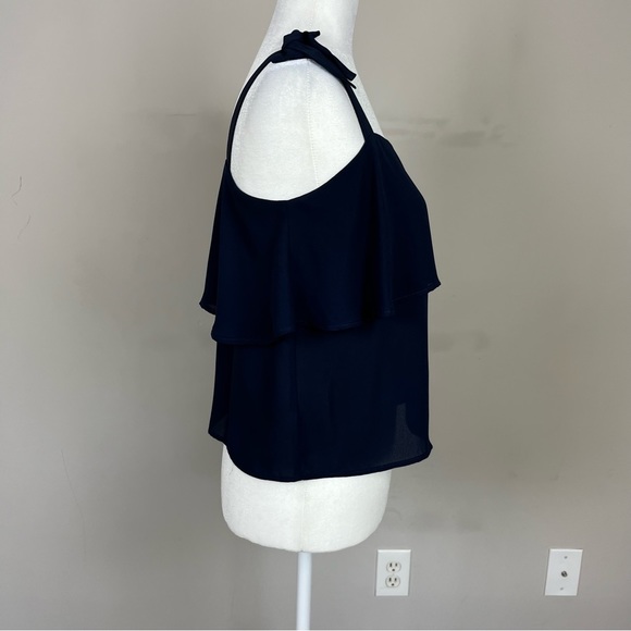 LOFT TIERED SQUARE NECK TANK TOP BOW STRAPS SIZE SMALL PETITE NAVY BLUE - Picture 6 of 16